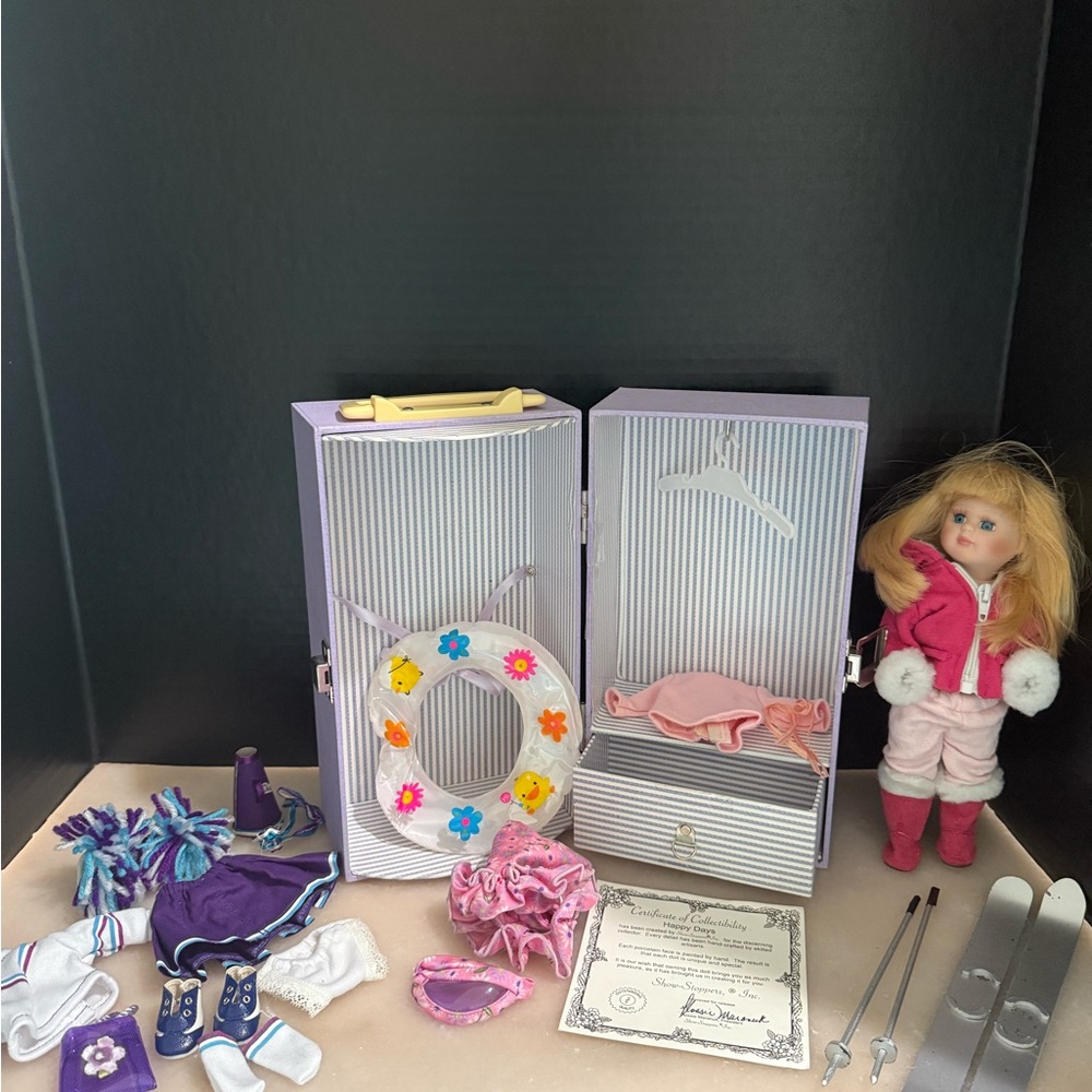 Show-Stoppers, Inc “Happy Days Trunk” Porcelain Doll with Dress Sets